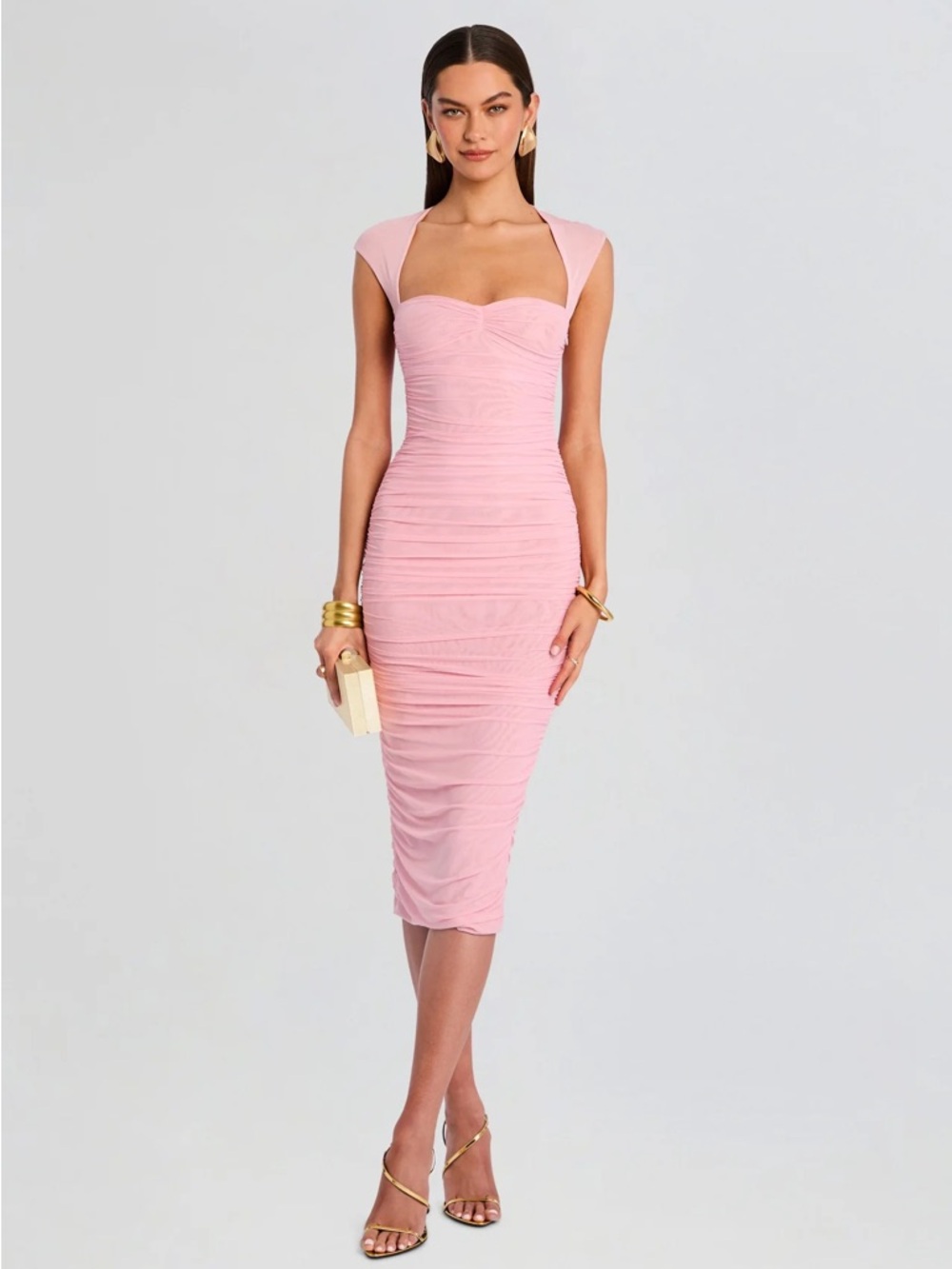 Ser.oy.a Kylie Mesh Midi Dress in Pink